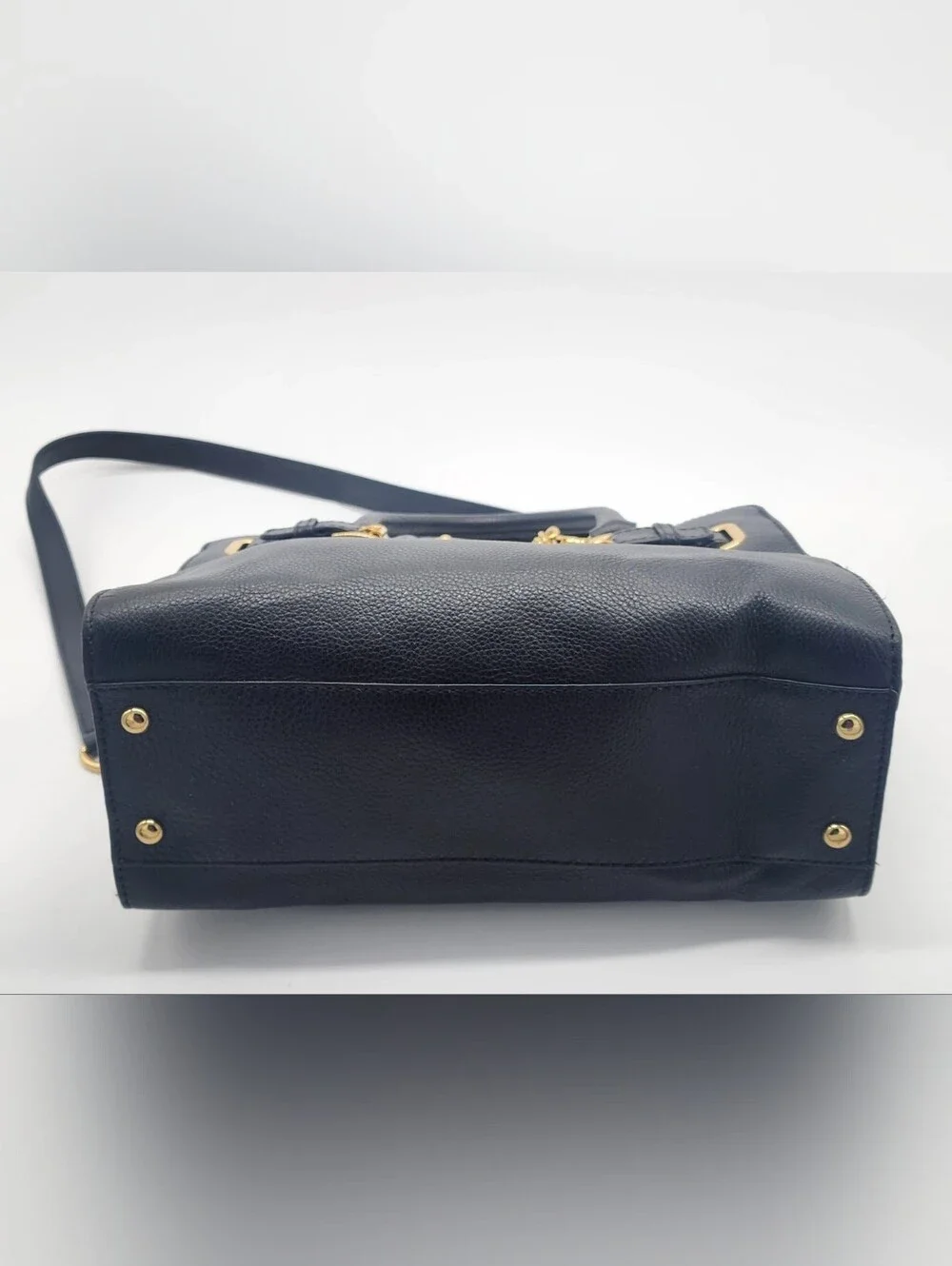 Michael Kors Hamilton Satchel Black Pebbled Leather Gold Hardware
